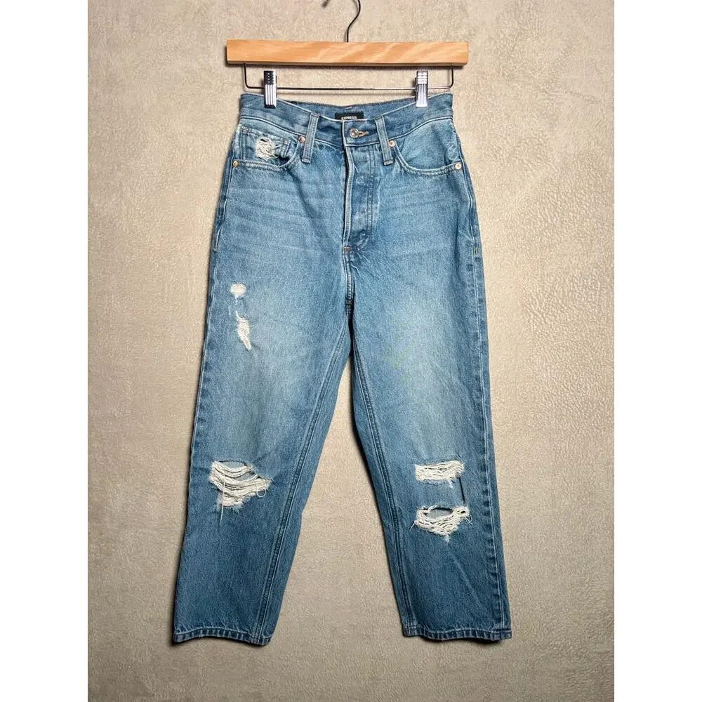 Express Womens Distressed Straight Leg‎ Dad Jean 100% Cotton Size 00